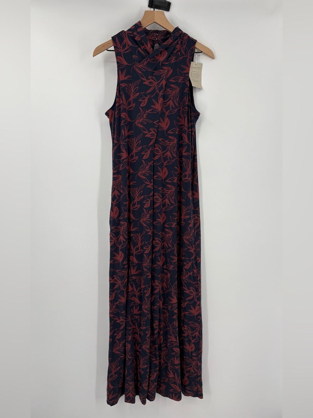 NWT Garnet Hill TENCEL Lyocell Floral Mock Neck Maxi Dress M Pockets - Picture 4 of 16